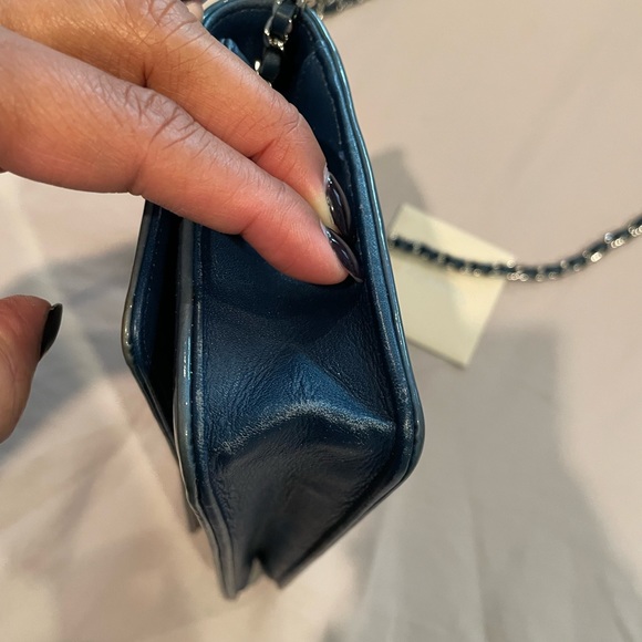 CHANEL Patent Leather Camellia Wallet on Chain WOC Blue - Picture 6 of 10